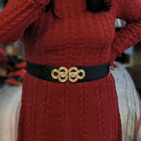 Black corset belt boho elastic wide Faux leather gold spirals waist plus size - Picture 13 of 16